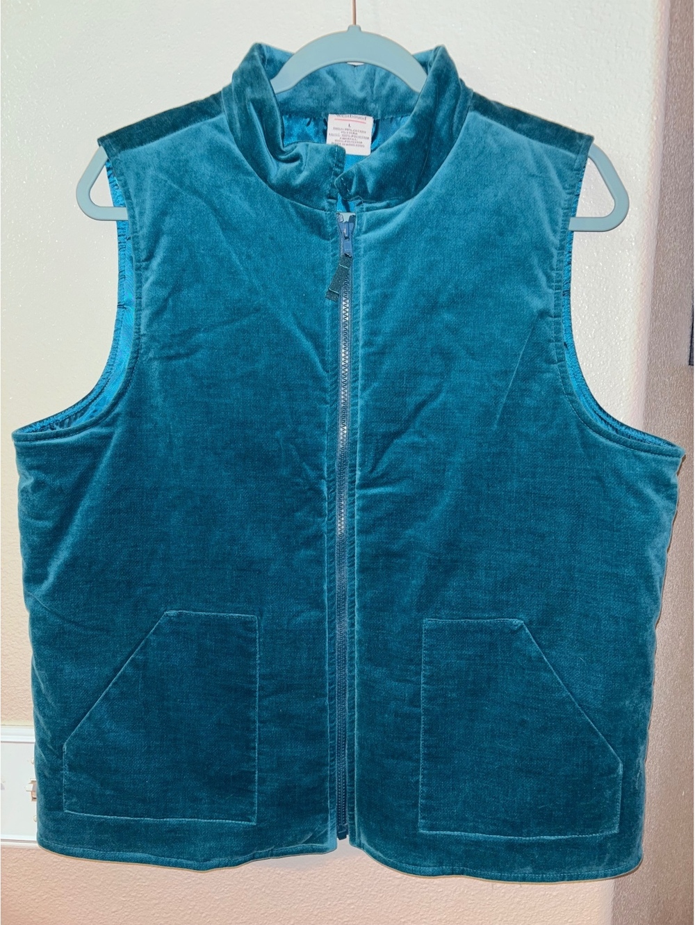 Vintage Westbound Teal Velvet Puffer Vest Satin Paisley Lining Zip Front Large